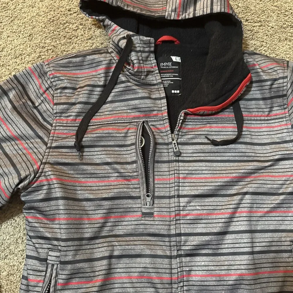 Empyre Jacket Mens Large Stripe Grey Snowboarding Technical Bonded Fleece Ski - Picture 3 of 11